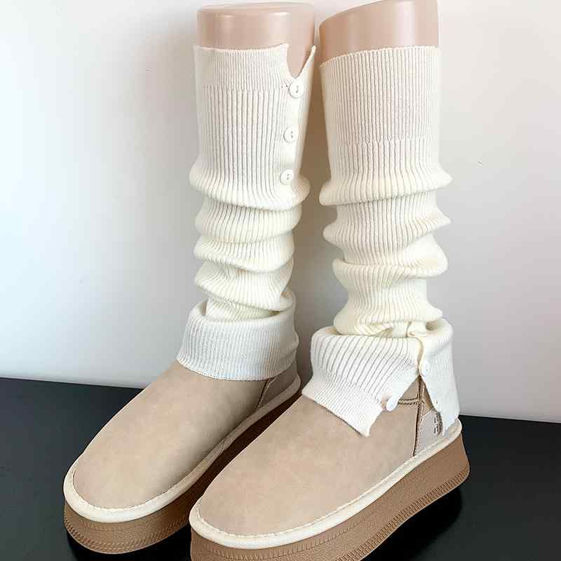 レッグウォーマー レディース おしゃれ カジュアル 細見え 防寒 秋冬 ウール 紺色 ニット ボタン ミドル丈 JK ゆったり Y2K