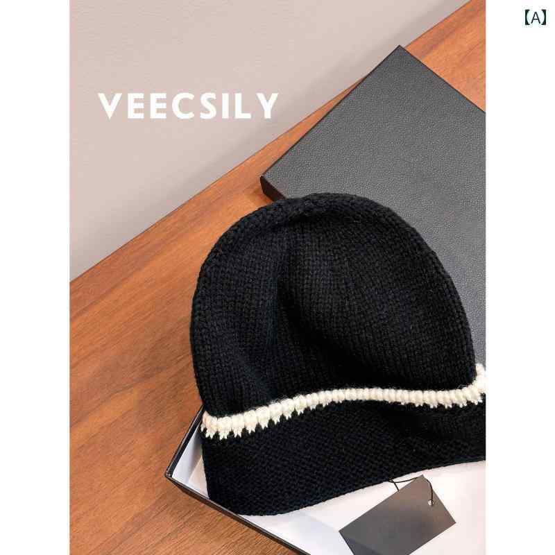 Knit Hat - ニット帽 レディース おしゃれ カジュアル ブラック ホワイト ウール シンプル 防寒 秋冬 コーデ編み