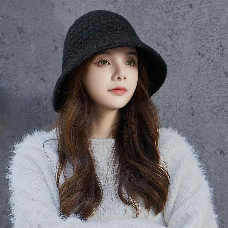 バケットハット レディース おしゃれ カジュアル 秋冬 暖かい 防寒 小顔効果 ニット 毛糸 つば広 帽子(4)