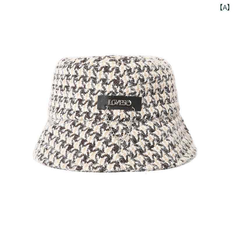 バケットハット レディース おしゃれ カジュアル 秋冬 千鳥格子 大きめサイズ 小顔効果 韓国