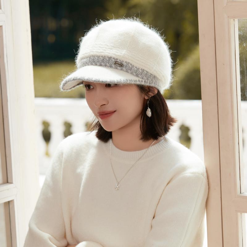 キャスケット レディース おしゃれ カジュアル 帽子 冬 うさぎ毛 厚手 耳あて 暖かい 防寒 50代 ニット ニット帽(4.0)