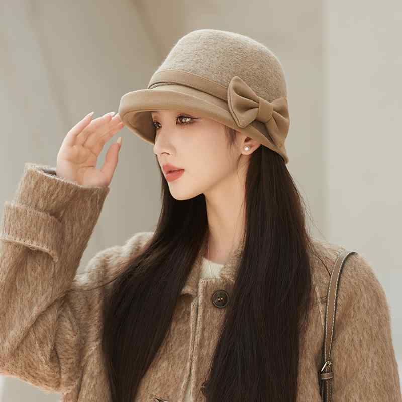 ハット レディース 秋冬 ウール フレンチ レトロ リールエッジ エレガント 小顔効果 リボン