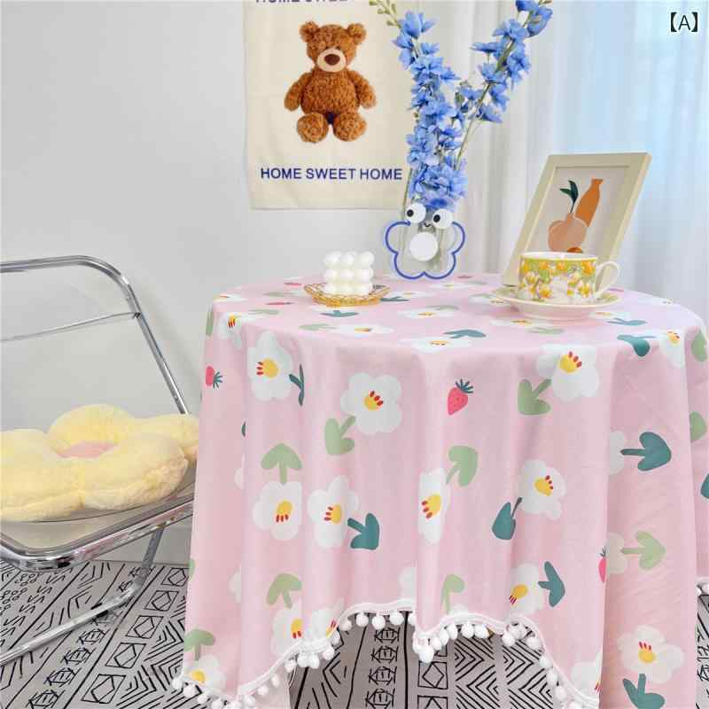テーブルクロス おしゃれ 韓国 布 ポンポン 正方形 長方形 インテリア ダイニング 装飾 パーティー レトロ アメリカン カントリー調 カジュアル 花柄 チェック ピンク 黄色 青
