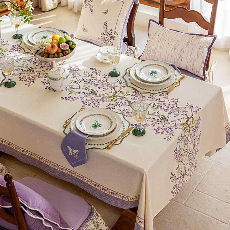 テーブルクロス おしゃれ ランチョンマット クッション ナプキン 布 正方形 長方形 インテリア ダイニング 装飾 パーティー フレンチ カントリー調 エレガント 花柄 紫