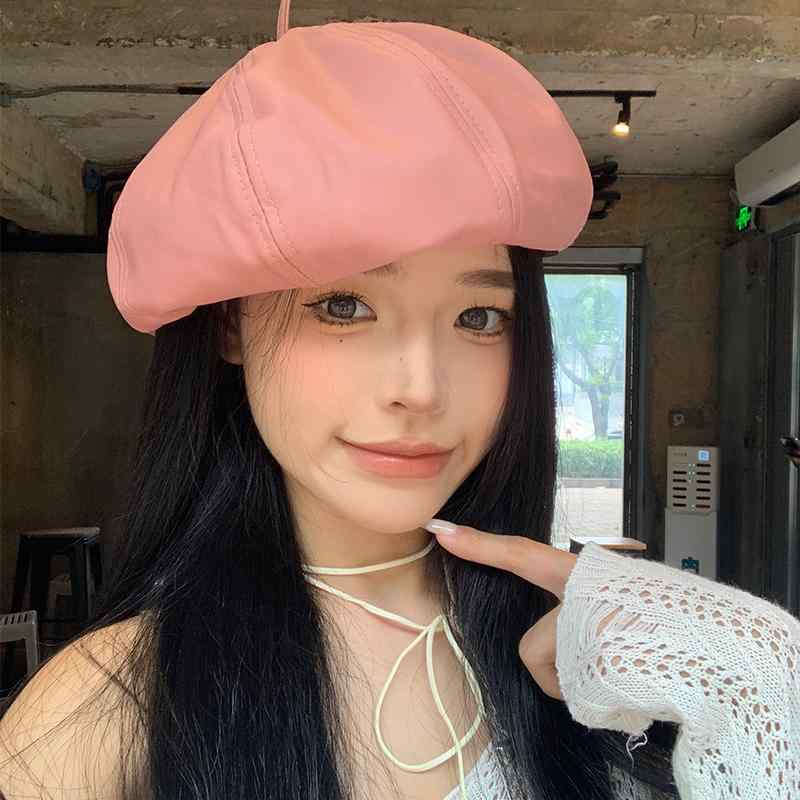 ベレー帽 レディース カジュアル おしゃれ 帽子 ピンク 秋冬 puレザー 大きめサイズ 英国風 かぼちゃ型 キャスケット 画家帽