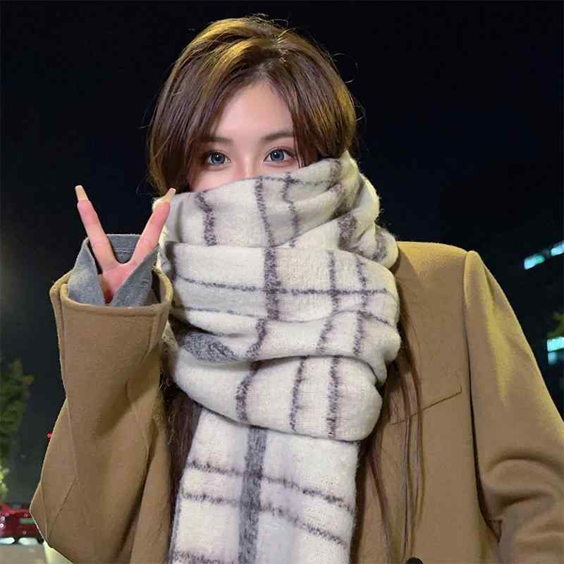 紳士帽 - マフラー レディース おしゃれ チェック柄 秋冬 厚手 防寒 ふんわり かわいい 韓国 学生 ストール 肩掛け 首巻き