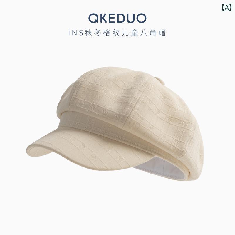 キャスケット おしゃれ キッズ 秋冬 英国風 ストリート 男女兼用 文芸 格子柄 チェック チェック ヴィ..