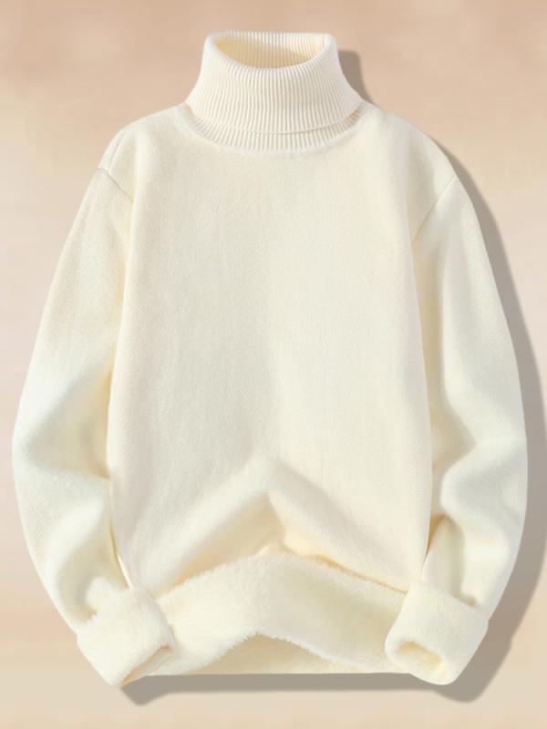 ニット メンズ おしゃれ 白 タートルネック ハイネック セーター 秋冬 厚手 あったか 裏起毛 ニットソー シンプル 無地