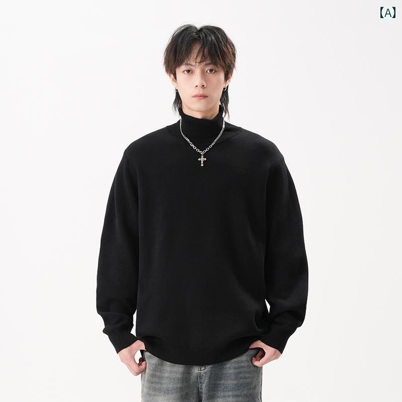 ニット ハイネック メンズ おしゃれ 秋冬 厚手 暖かい 防寒 ウール混 シンプル カジュアル トップス 暖かい 防寒 長袖