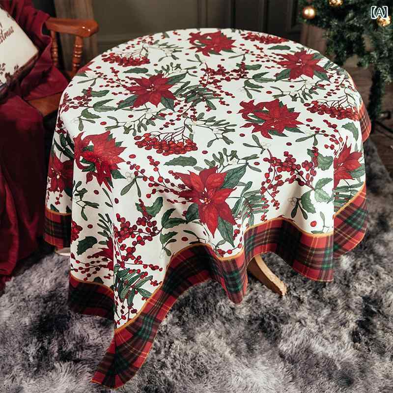 テーブルクロス 北欧 クリスマス 新年 装飾 防水 厚手 ラウンド スクエア 花柄 チェック柄 正方形 長方形