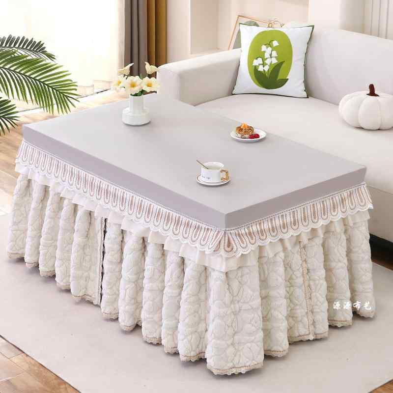 テーブルカバー 長方形 冬 防水 防油 PU 厚手 フリル スリット こたつ カバー テーブルクロス かわいい 姫 レース
