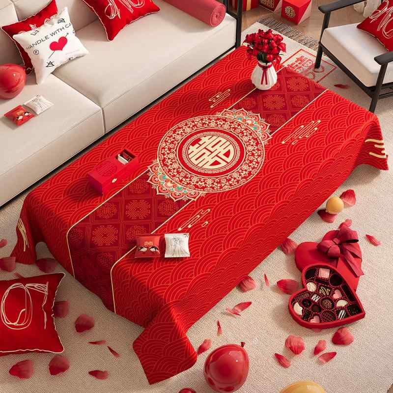 テーブルクロス 赤 喜字柄 結婚 新居 婚礼 飾り 華やか 食卓 リビング お祝い デコレーション かわいい