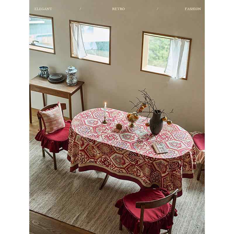 テーブルクロス 英国風 クラシック 赤 フェスティバル 防水 カシウス柄 おしゃれ 食卓 インテリア