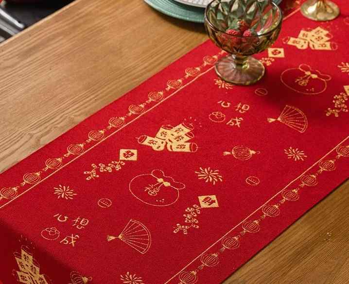 テーブルランナー レッド 新年 春節 装飾 おしゃれ ダイニング テレビ台 茶卓 アップ 正月 デコレーション