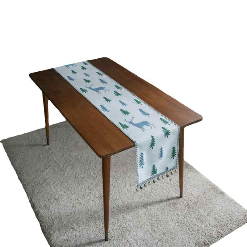 テーブルランナー 北欧 緑 クリスマス 松の木 トナカイ タッセル フリンジ 客間 ダイニング テレビ台 ..