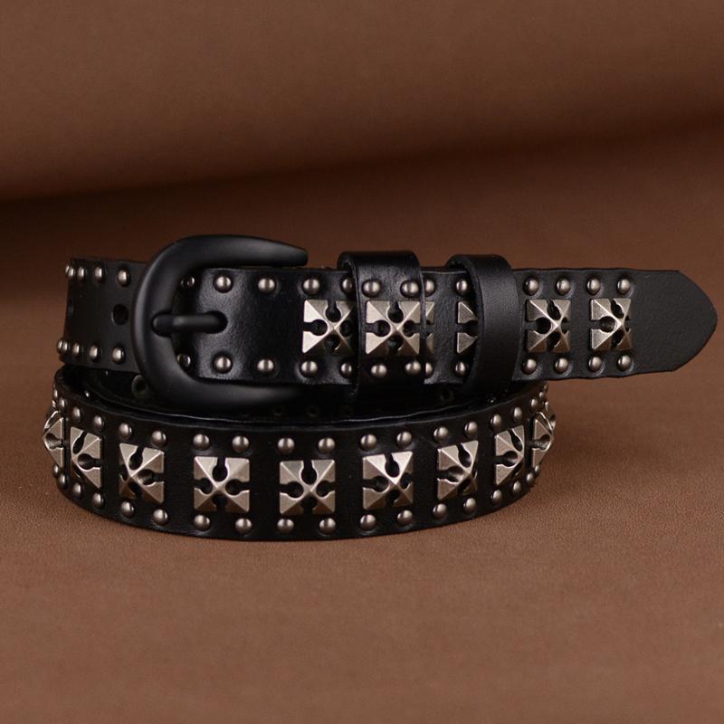 ベルト メンズ おしゃれ レディース 革 ハンドメイド スタッズ デニム風 ウエスト 幅2,4cm 高級 シンプル 個性