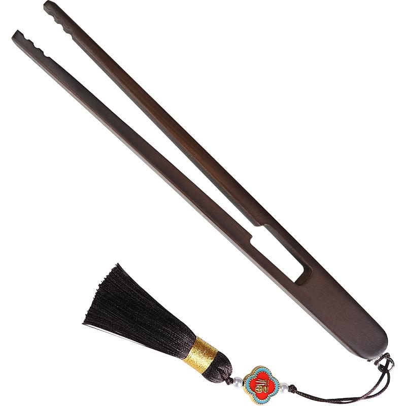 茶道具 茶鋏 中国 おしゃれ 木製 滑り止め クリップ トング ピンセット ツール アクセサリー タッセル ビーズ 漢字 紐 装飾 カップ 湯呑 洗浄 火傷予防 衛生的 おうち時間 ティータイム シンプル 木目 茶色