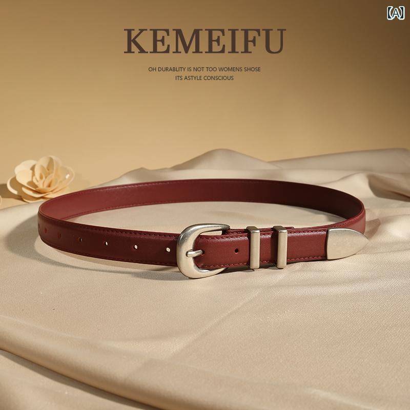 ベルト レディース おしゃれ 革 ワインレッド 上品 装飾 レトロ デニムパンツ スラックス