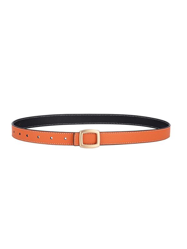 ベルト レディース おしゃれ レザー 牛革 スリム ダブルフェイス 両面使い スクエアバックル シンプル カジュアル