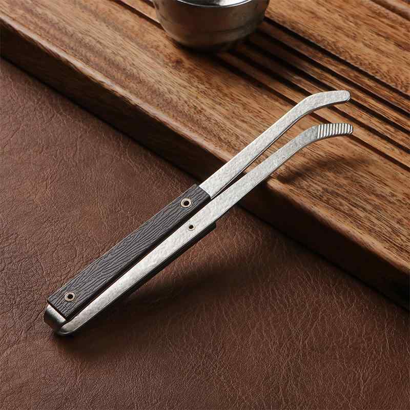 茶道具 茶鋏 中国 おしゃれ チタン 金属 木製 黒檀 クリップ ピンセット トング アクセサリー 滑り止め カップ 湯呑 洗浄 火傷予防 衛生的 おうち時間 ティータイム おもてなし 木目 無地 茶色