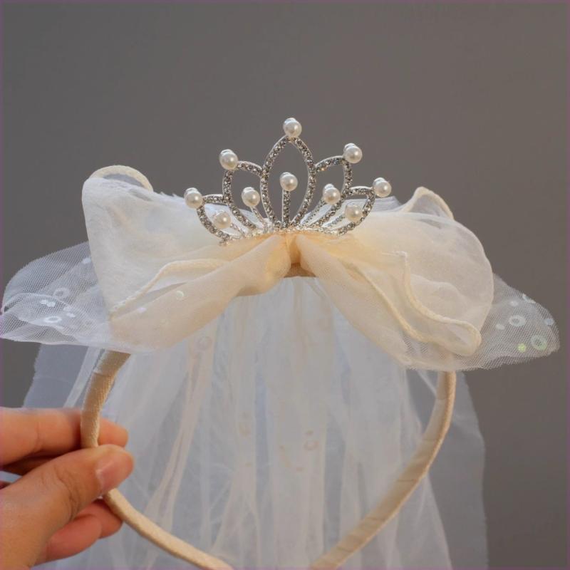 カチューシャ 女の子 プリンセス ティアラ風 王冠 フリル チュール フォト 撮影 誕生日 パーティー ベ..