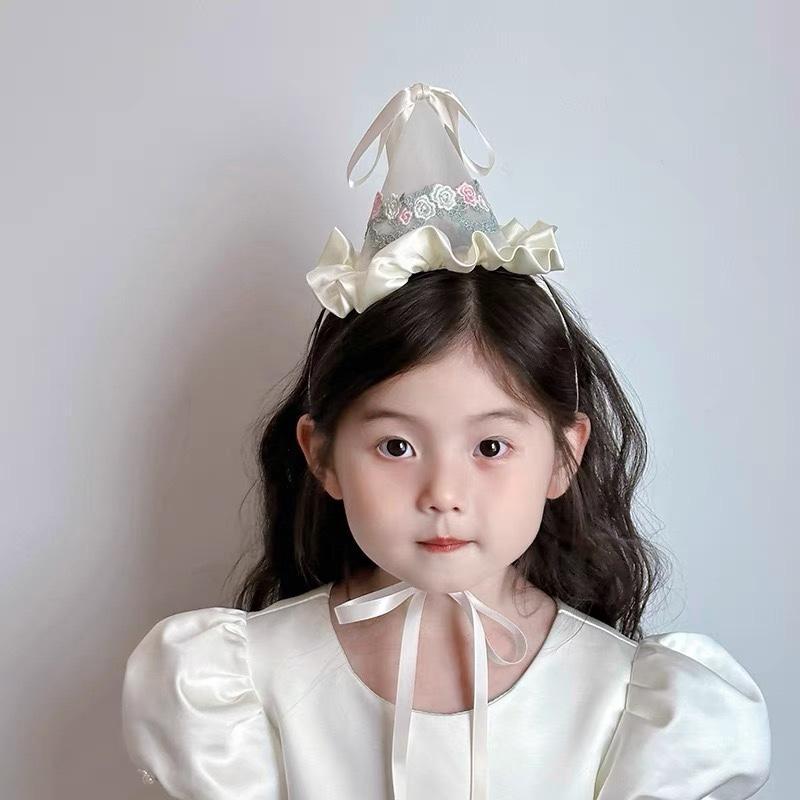 帽子 キッズ 女の子 レース 刺繍 フラワー リボン 可愛い プリンセス パーティー 誕生日 フォトアイテ..