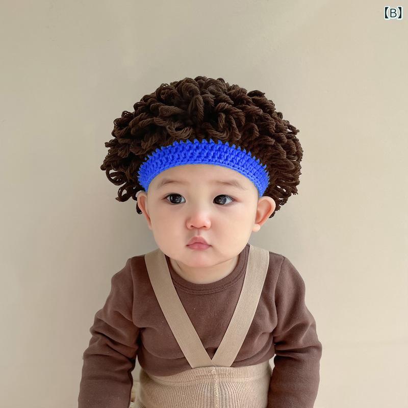 フロントップ楽天市場店の帽子 ベビー 秋冬 可愛い 男の子 女の子 赤ちゃん 幼児 子供 おもしろ ニット キャップ 冬 キッズ ウィッグ かつら アフロ｜アングル3