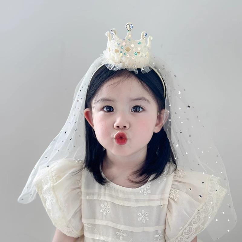 ヘアバンド 女の子 キッズ 王冠 ベール 誕生日 発表会 撮影用 子供 プリンセス ティアラ デコレーショ..