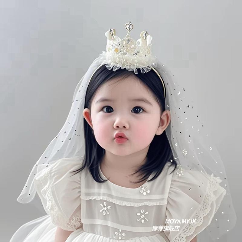 ヘアアクセサリー 子供 女の子 ティアラ 王冠 ベール きらきら 誕生日 プリンセス フォト撮影 フォーマ..