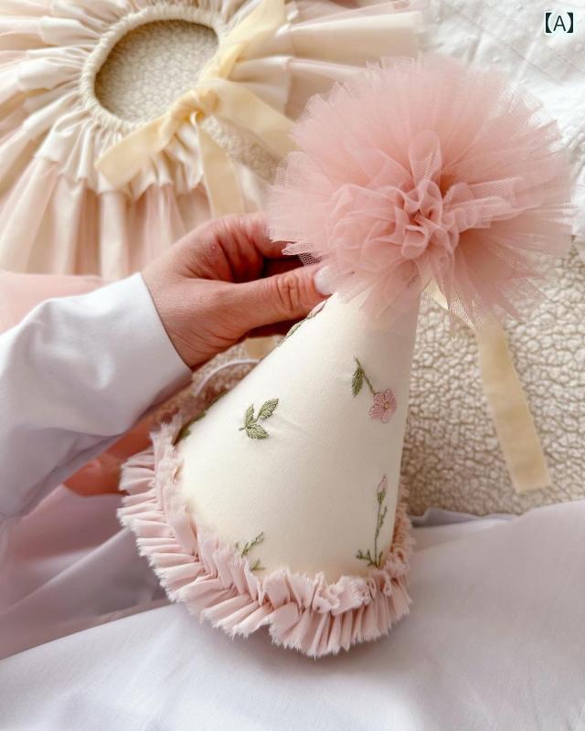 帽子 キッズ 女の子 綿 ピンク 刺繍 チュール 誕生日 パーティー フェアリー風 ヘッドドレス カチュー..