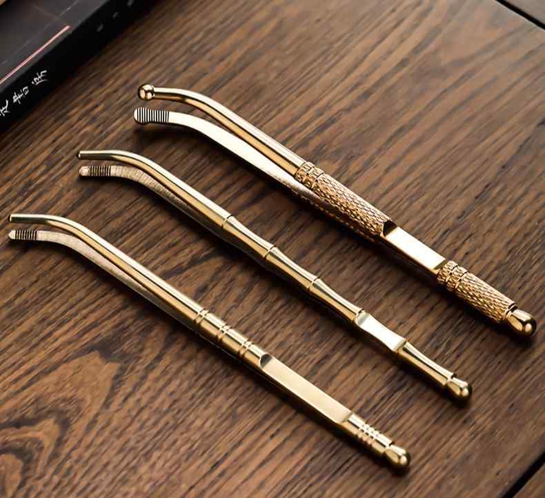 中国茶 茶道具 真鍮 ティー クリップ カップ 洗浄 清潔 光沢 ピンセット 銅 アクセサリー 茶挟 竹 ひし形 滑り止め おしゃれ