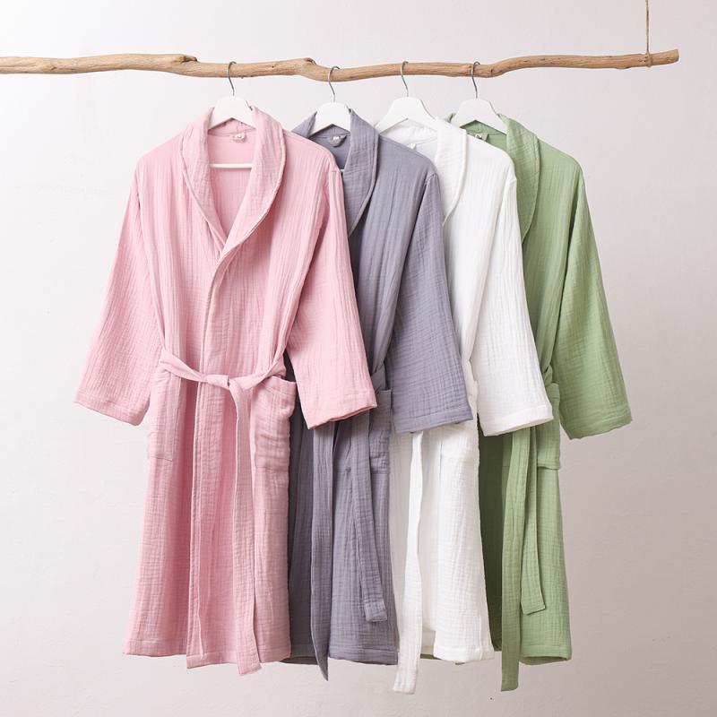 バスローブ レディース 快適 おしゃれ ルームウェア 綿 三層ガーゼ 吸水 速乾 軽量 夏 薄手 柔らかい 大人 シンプル 無地