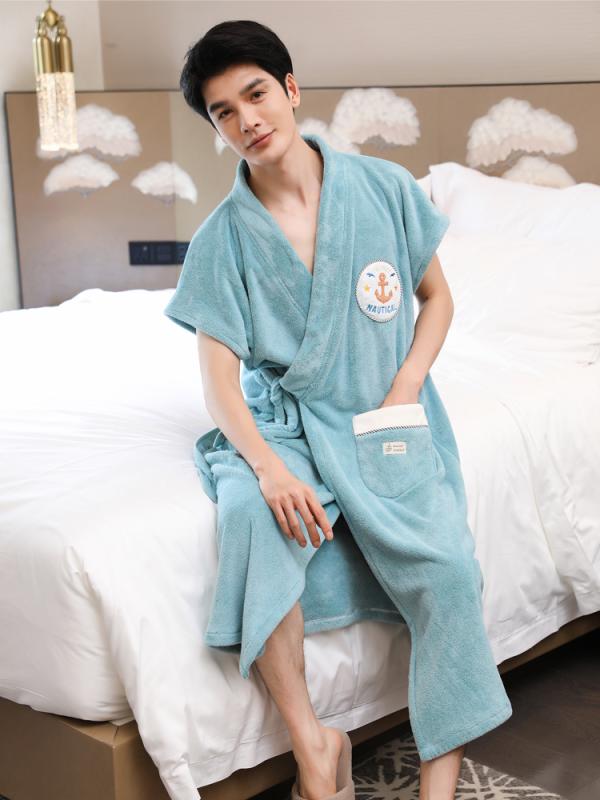 バスローブ メンズ レディース 快適 おしゃれ ルームウェア 綿 吸水 大きめ 半袖 カップル 浴衣風 柔らかい 家庭用 睡眠 風呂上がり