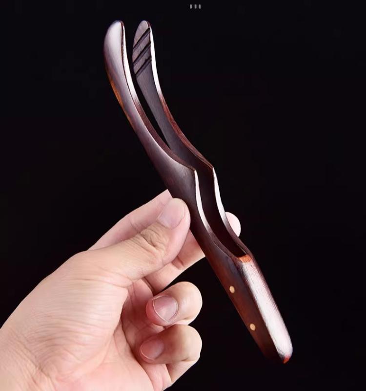 中国茶 茶道具 ティー クリップ シングル 家庭用 トング アクセサリー カップ 洗浄 清潔 滑り止め ツール おしゃれ シンプル 黒檀 木製 茶挟