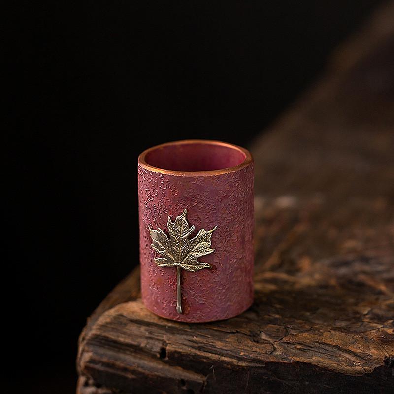 茶道具 蓋置 カップ ポット スタンド ホルダー カンフー チャイナ風 銅 カバー 葉 楓 シンプル 小さめ ..