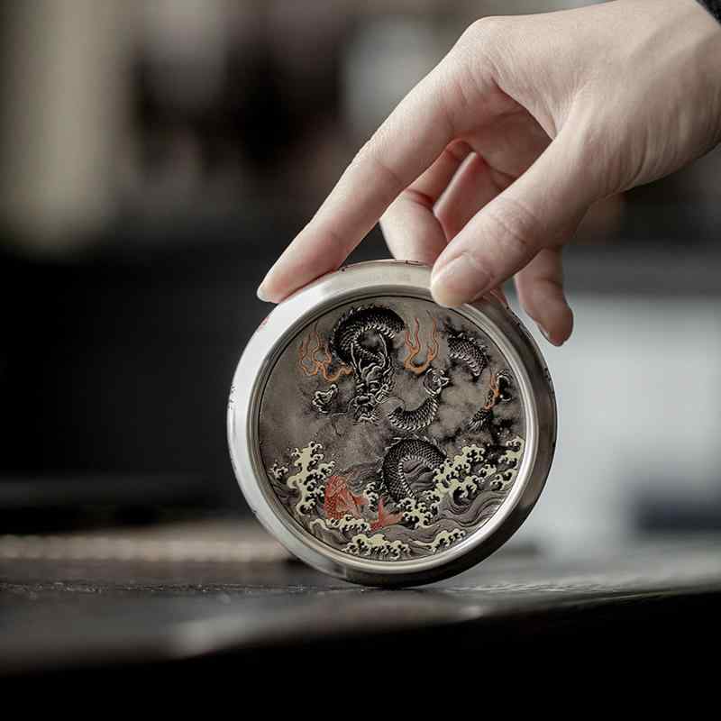 茶道具 蓋置 カップ ポット スタンド ホルダー カンフー チャイナ風 シルバー ドラゴン アクセサリー 禅 おしゃれ エレガント ラウンド 黒 精巧