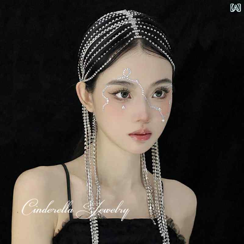 ヘッドドレス きらきら タッセル アクセサリー フェス ダンス 輝く 派手 舞台 パフォーマンス ビジュー 髪飾り 個性的 レトロ ブライダル ウェディング