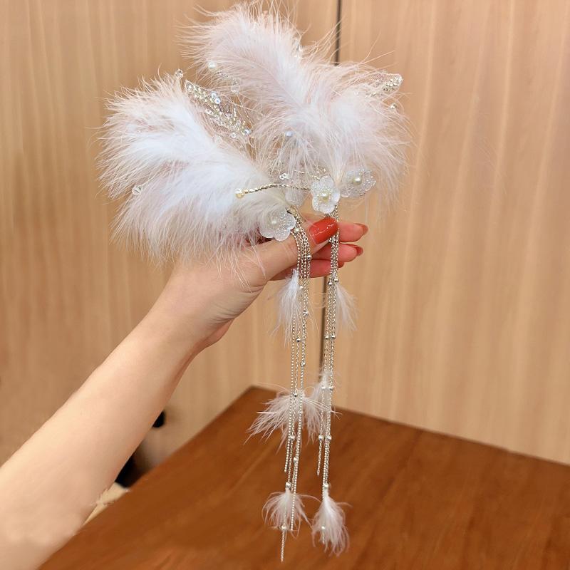 ヘアクリップ 女の子 プリンセス 羽 ビジュー タッセル サイド ヘッドドレス キッ...