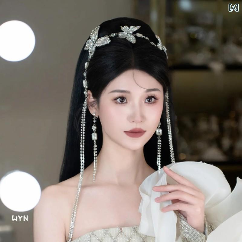 ヘアアクセサリー レディース おしゃれ 揺れる 蝶々 きらきら タッセル カチューシ...
