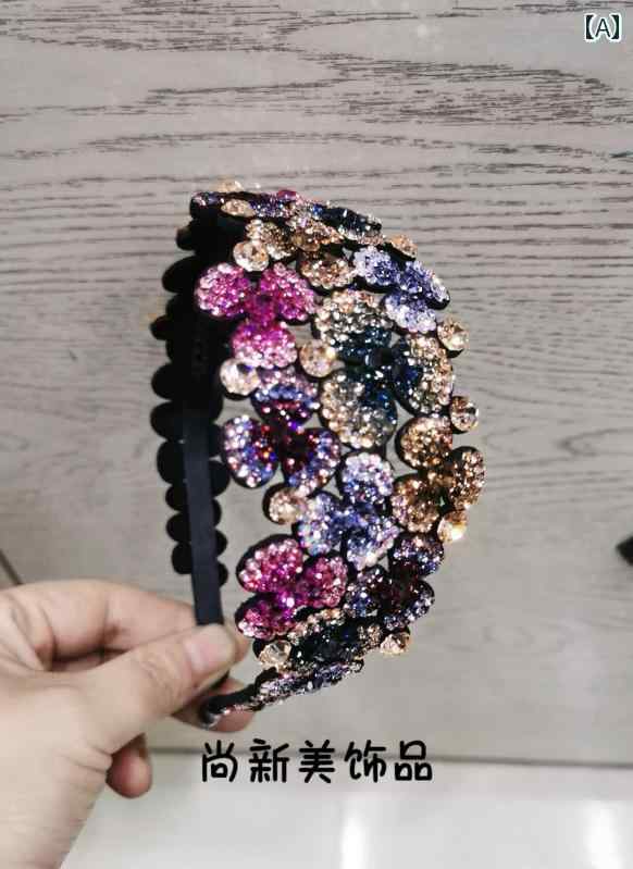 カチューシャ 花柄 きらきら チェコストーン 幅広 太 滑り止め 歯 白髪カバー 華やか ヘアアクセサリー