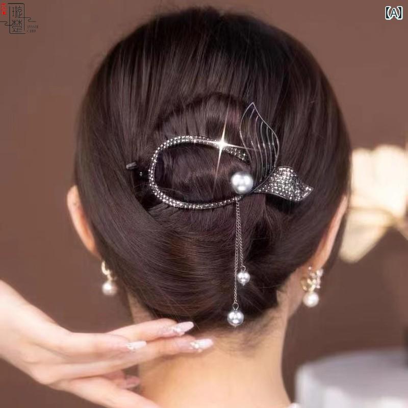 ヘアクリップ レディース おしゃれ 揺れる フィッシュテール きらきら 流れる よう...