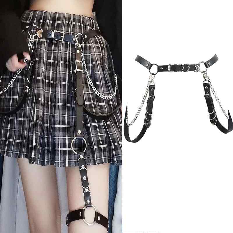 ガーターリング 太もも アクセサリー コスプレ おしゃれ ロリータ パンク ゴシック 装飾 JK ウエスト チェーン ベルト バンド ストラップ クール 黒 ゴールド PUレザー