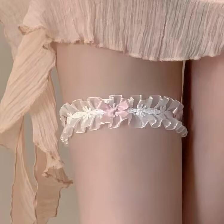 Hawaiian Jewelry - ガーターリング 太もも アクセサリー コスプレ おしゃれ リボン ロリータ パンク ゴシック レース セクシー ストラップ レディース チョーカー 伸縮性 JK ヤング セット 赤 黒 ピンク