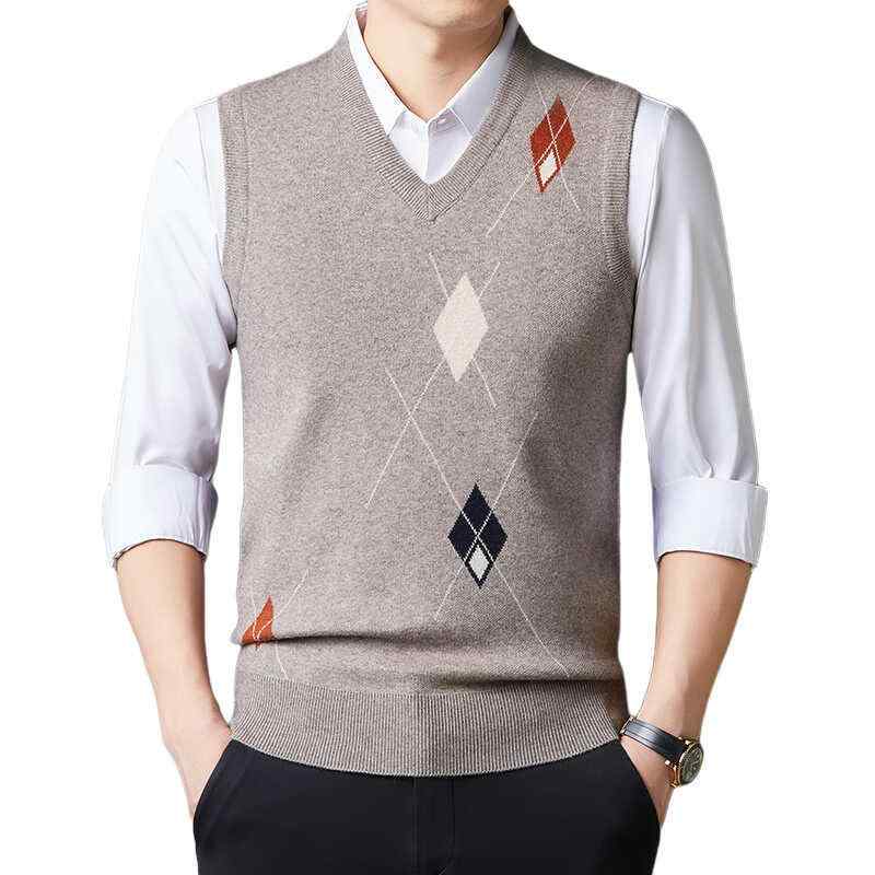 ベスト メンズ おしゃれ ウール Vネック 大きいサイズ アーガイル柄 ジャカード シンプル 秋冬