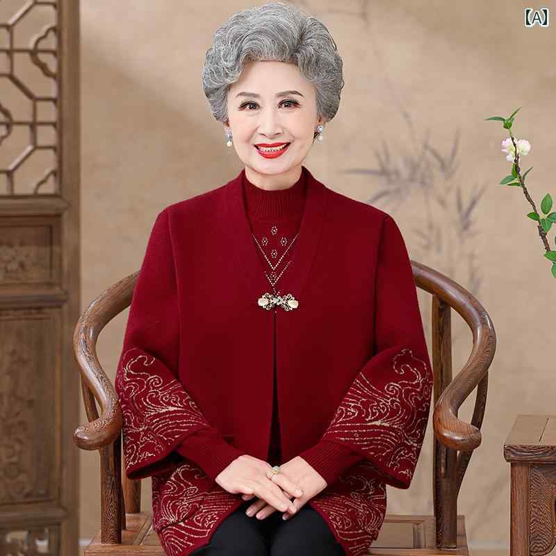 アンサンブル レディース おしゃれ シニア ミセス ハーフハイネック ニット カーディガン 花柄 春秋 長袖 上品