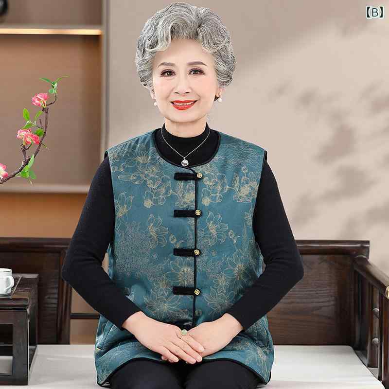 中綿ベスト レディース おしゃれ シニア 唐装 中国風 中国風 花柄 厚手 秋冬 防寒 暖かい 着脱簡単 frontop-13146963 フロントップ楽天市場店 サンプル画像3