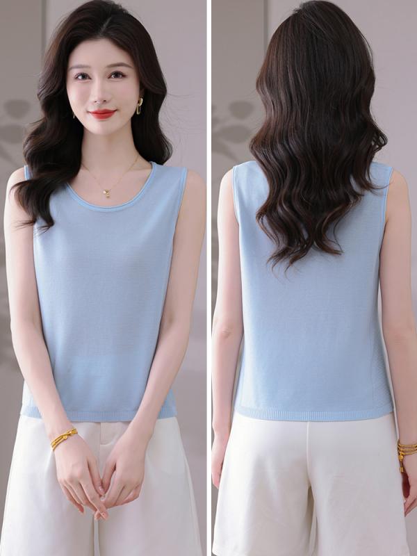 タンクトップ レディース おしゃれ ワイドショルダー 薄手 ノースリーブ ニット トップス 着痩せ 夏 インナー レイヤード