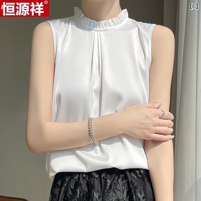 タンクトップ レディース おしゃれ ハイネック フリル サマートップス ゆったり 涼しい 快適 上品