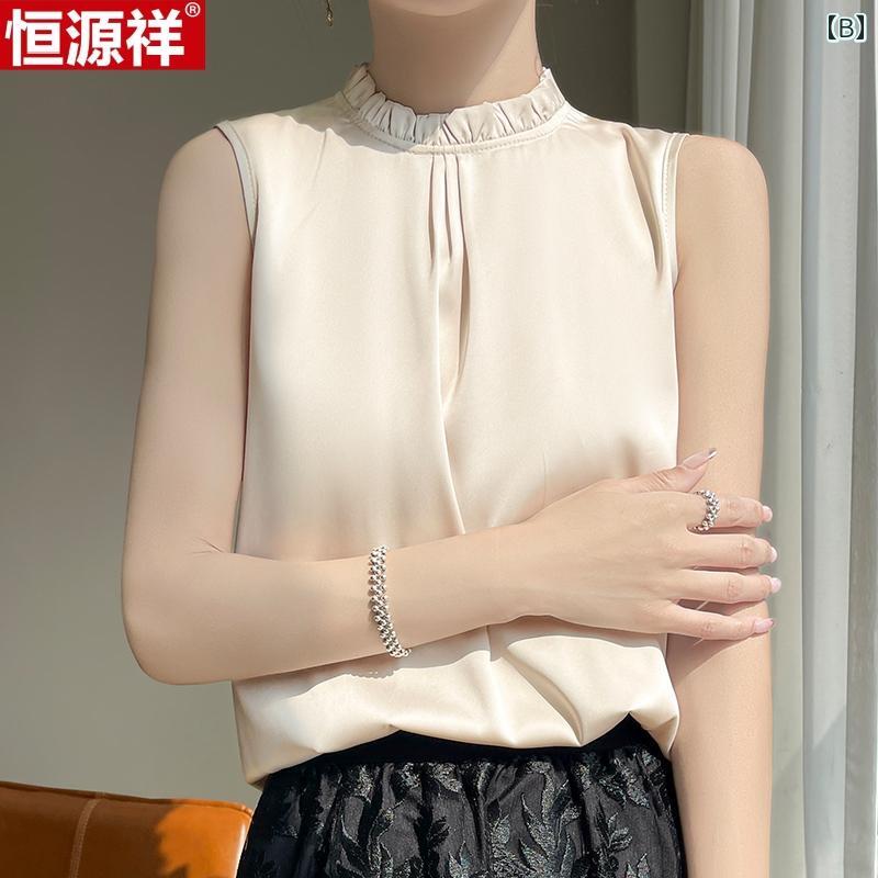 フロントップ楽天市場店のタンクトップ レディース おしゃれ ハイネック フリル サマートップス ゆったり 涼しい 快適 上品｜アングル2