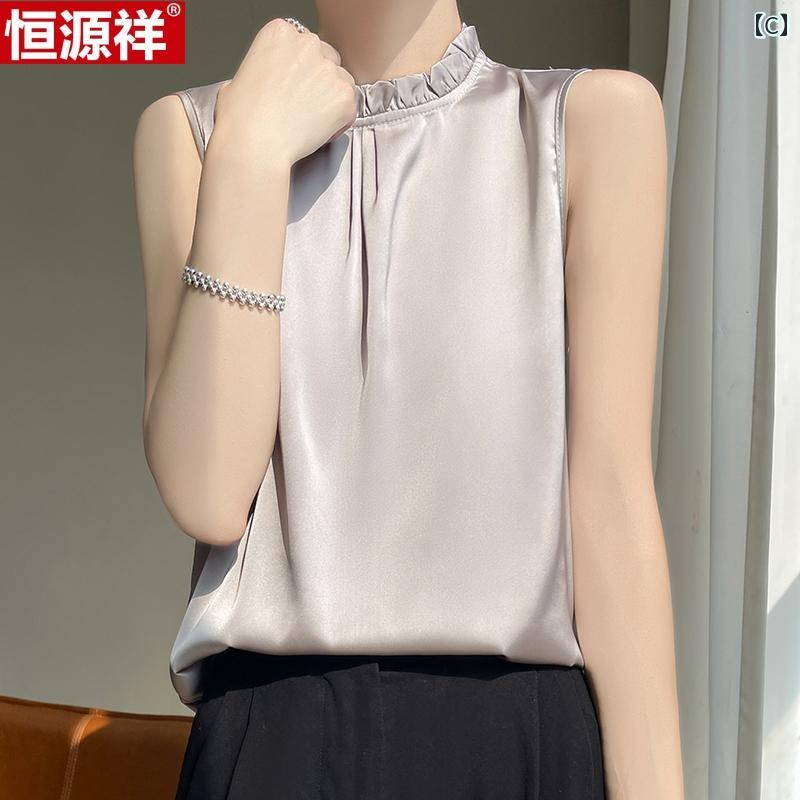 フロントップ楽天市場店のタンクトップ レディース おしゃれ ハイネック フリル サマートップス ゆったり 涼しい 快適 上品｜アングル3